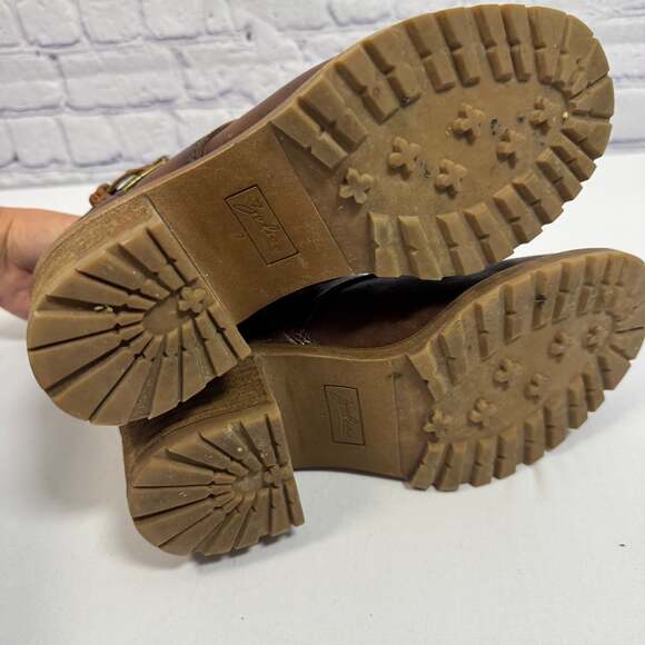 Zodiac Gemma Women's Cognac Leather Lace-Up Block Heel Combat Boots - Picture 6 of 8